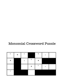 Monomial Crossword Puzzle by Exceptional Fun TPT