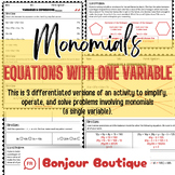 Monomials: Operating with Variables - 3 Differentiated Tasks