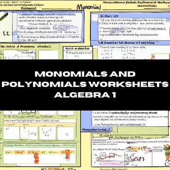Preview of Monomials and Polynomials Worksheets Algebra 1