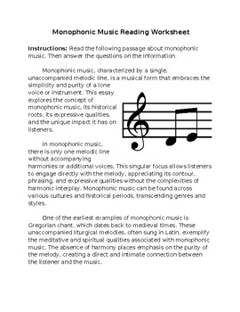 Preview of Monophonic Music Reading Worksheet FREE **Editable**