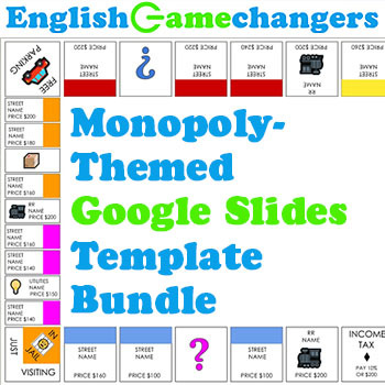 Preview of Monopoly-Themed Google Slides Template & Bulletin Board Bundle for ANY Content!
