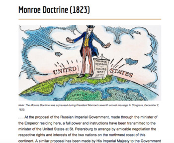 Preview of Monroe Doctrine (Full) SAT Based Questions and Free response Prompts