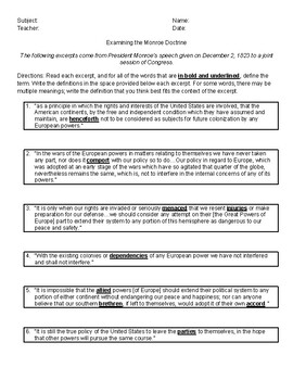 Preview of Monroe Doctrine Primary Source Analysis