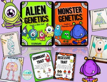 Preview of Monster Alien Genetics (Traits, heredity, punnett squares, dominant, recessive)