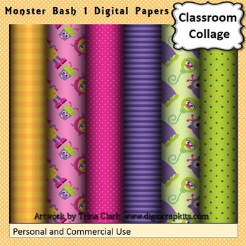 Monster Bash 1 Party Digital Papers Set Color Personal Commercial Use