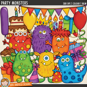 Preview of Monster Birthday Clip Art: Party Monsters (Kate Hadfield Designs)