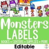 Monster Classroom Organization- Editable Supply Labels & D