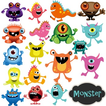 Preview of Monster Clip Art Digital Monsters - Colored and B/W Outlined