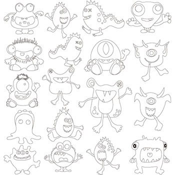 Monster Clip Art Digital Monsters - Colored and B/W Outlined by ...
