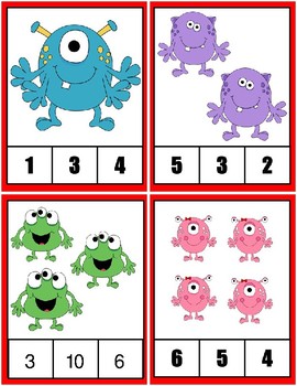 Clothespin Task Card Number Activity - Monster Theme by Sweetie's