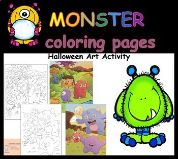 Preview of Monster Coloring Pages • Halloween Art Activity - cute monsters to color