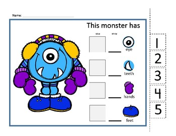 Preview of Monster Count 1-5 (count, cut and paste & write numbers 1-5) FREE sample