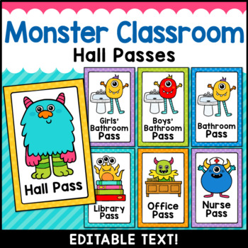Monster Theme Classroom Decor Editable Hall Passes By Littlered Tpt
