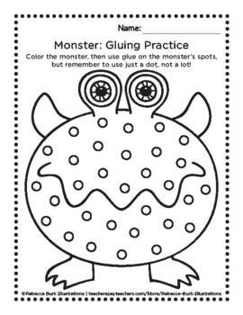 Preview of Monster Gluing Practice Worksheet