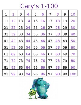 Preview of Monster Inc. 1-100 Chart