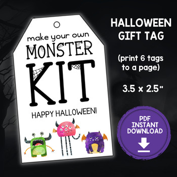 Preview of Monster Kit Tag - Make Your Own Monster - Halloween Gift Tags for Goodie Bag