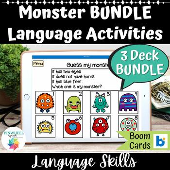 Preview of Monster Language Games Boom Cards™ Bundle Includes 3 Speech Therapy Activities