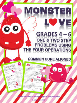 Preview of Valentine's Day Math Word Problems: 4th-6th Grade - Monster Love