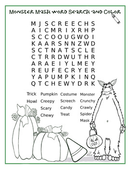 Preview of Monster Mash Word Search and Coloring Worksheet