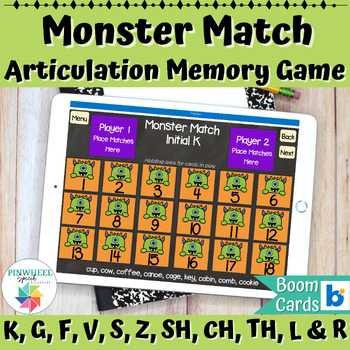 Preview of Monster Match Boom Cards™ Halloween Articulation Memory Game Speech Therapy