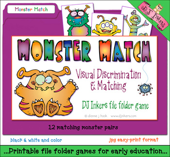Preview of Monster Match File Folder Game - Visual Discrimination, Matching, Pre-K