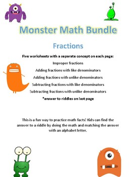 Preview of Monster Math: Adding and Subtracting Fractions