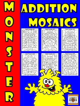 Preview of Monster Math Addition Mosaics-New Set of 6- Addition Fact Fun!