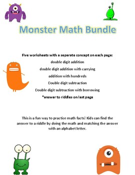 Preview of Monster Math: Double Digit Addition and Subtraction