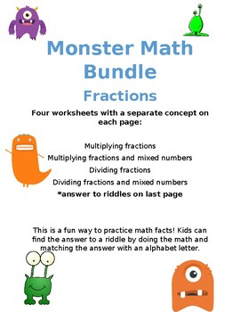 Preview of Monster Math Multiplying and Dividing Fractions
