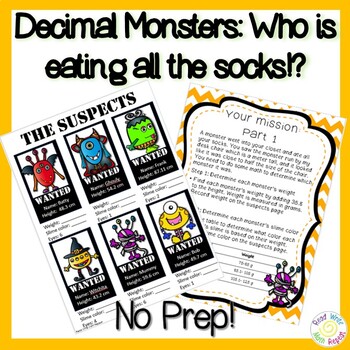 Preview of Monster Math Mystery: 5th & 6th grade Add/Subtract Decimals Challenge!!