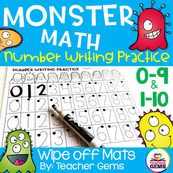 Preview of Monster Math Number Writing Practice 0-9 and 1-10