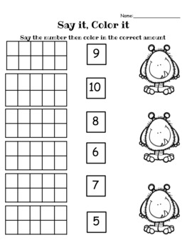 Monster Math/ Printable/ Math Worksheets /Ten Frames by Maria Muniz