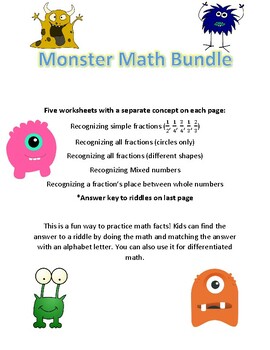 Preview of Monster Math bundle: Recognizing Fractions