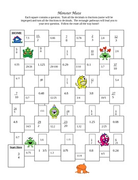 Preview of Monster Maze (connecting fractions and decimals)