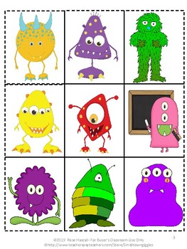 Monster Memory Matching Game Preschool Kindergarten Special Education ...