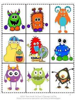 Monster Memory Matching Game Preschool Kindergarten Special Education ...