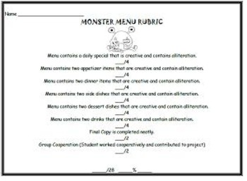 Figurative Language Fun- Monster Menu Alliteration Activity by AmyLynn2443