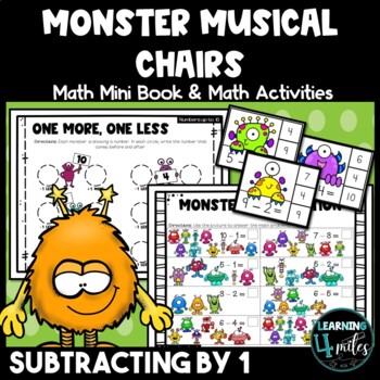 Preview of Subtracting by 1 - Kindergarten Math - Monster Musical Chairs Book Companion