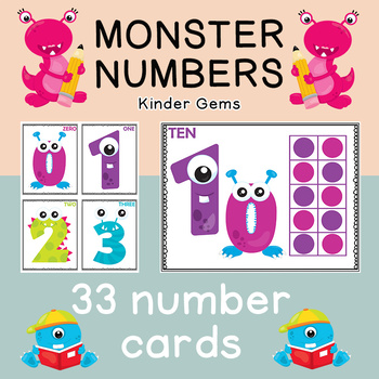 Number Flash Cards and Ten Frames - Happy Monsters by Kinder Gems Store