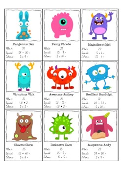 Monster Playing Card Game by Alisha Southwell | Teachers Pay Teachers