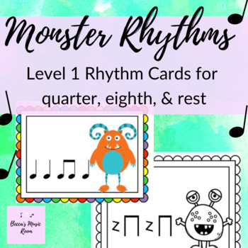 Preview of Monster Rhythm Cards Level 1 Rhythms: quarter notes, quarter rests, eighth notes