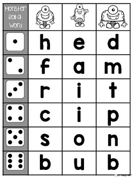 Monster Roll-a-Word: cvc phonics practice by Tender Loving Kindergarten