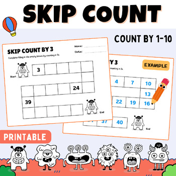 Preview of Number Sense: MONSTER SKIP COUNT by 1-10, Interactive Worksheet, Math Games
