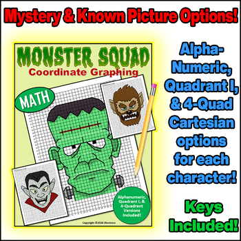 Preview of Monster Squad Coordinate Graph Mystery Pictures! Halloween Ordered Pairs Fun!