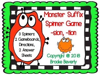 Preview of Monster Suffix Spinner Game -sion, -tion