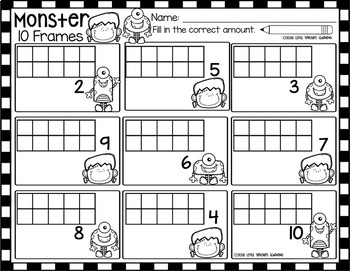 Monster Ten Frames Includes Worksheet Great For Halloween Math