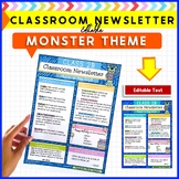 Monster Theme Classroom Newsletter *Editable Text