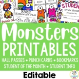 Monster Theme Printables: Hall Pass, Punch Cards, Awards, 