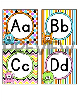 Sock Monkey Classroom Decor - Alphabet Cards - Word Wall