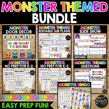 Preview of Monster Themed BUNDLE | Bingo | No Prep Worksheets | Bulletin Board | Fun